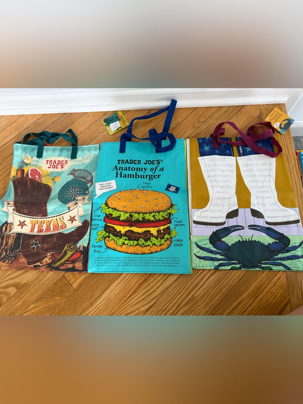 Traders Joe’s reusable bags. Three new unused, bags. One from each state. $15.